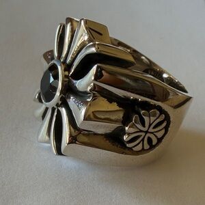 King Baby Studio Sterling Silver Gothic Cross with Onyx  Men's Ring size 8